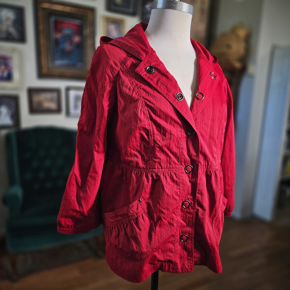 Bagatelle Red Hooded Button Front Jacket Lightweight‎ Coat Grommet Detail M